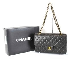 CHANEL Chanel Matelasse Double Flap Shoulder Bag Lambskin Black Women's