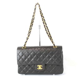 CHANEL Chanel Matelasse Double Flap Shoulder Bag Lambskin Black Women's