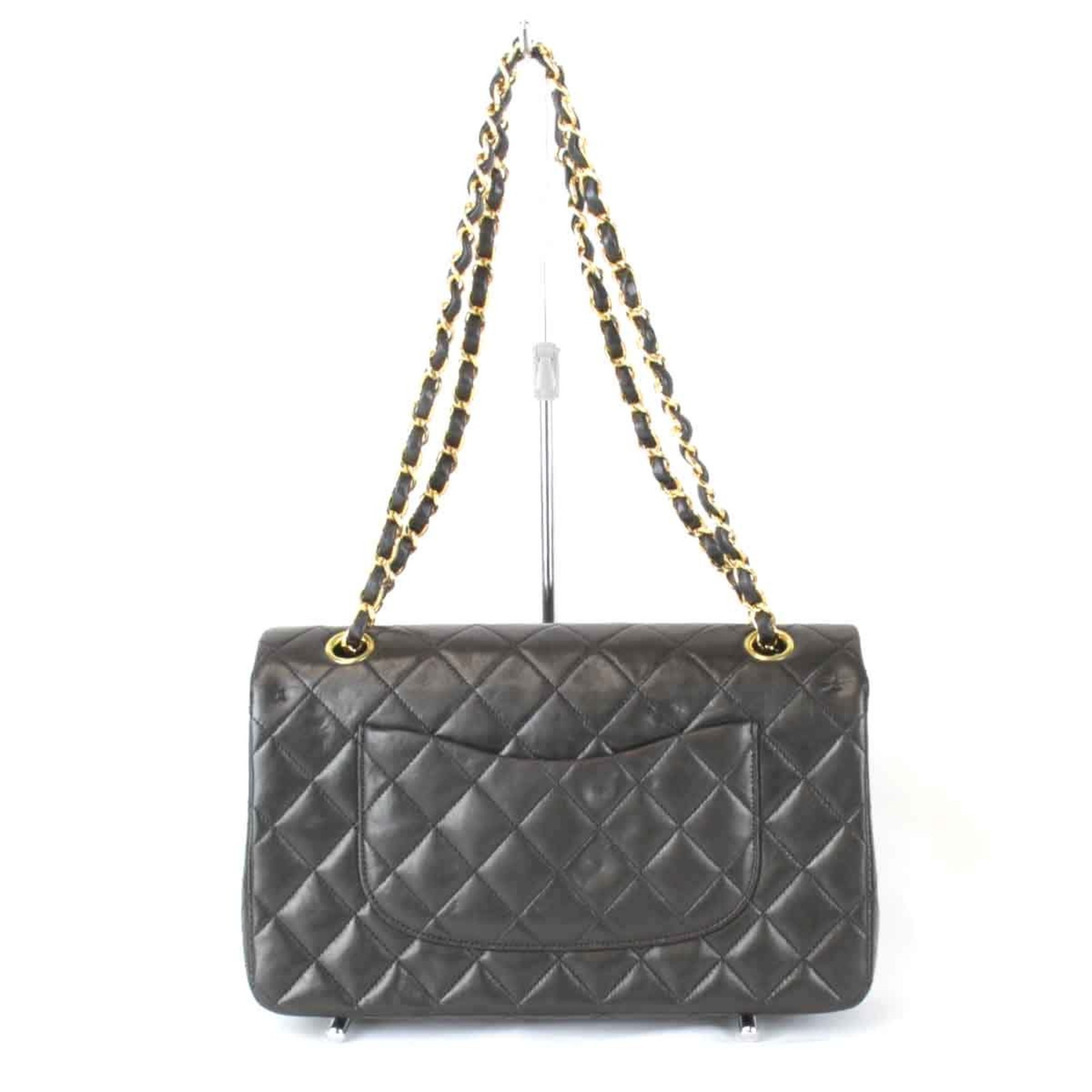 CHANEL Chanel Matelasse Double Flap Shoulder Bag Lambskin Black Women's