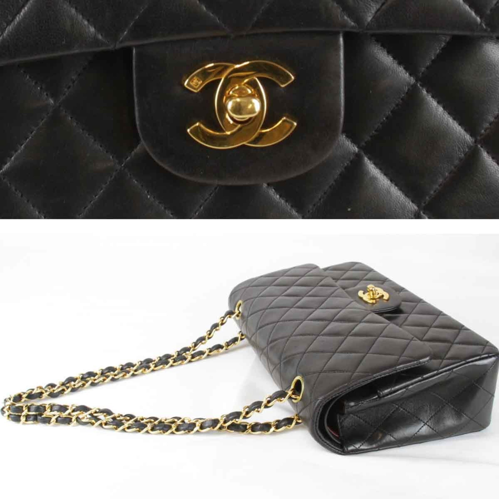 CHANEL Chanel Matelasse Double Flap Shoulder Bag Lambskin Black Women's