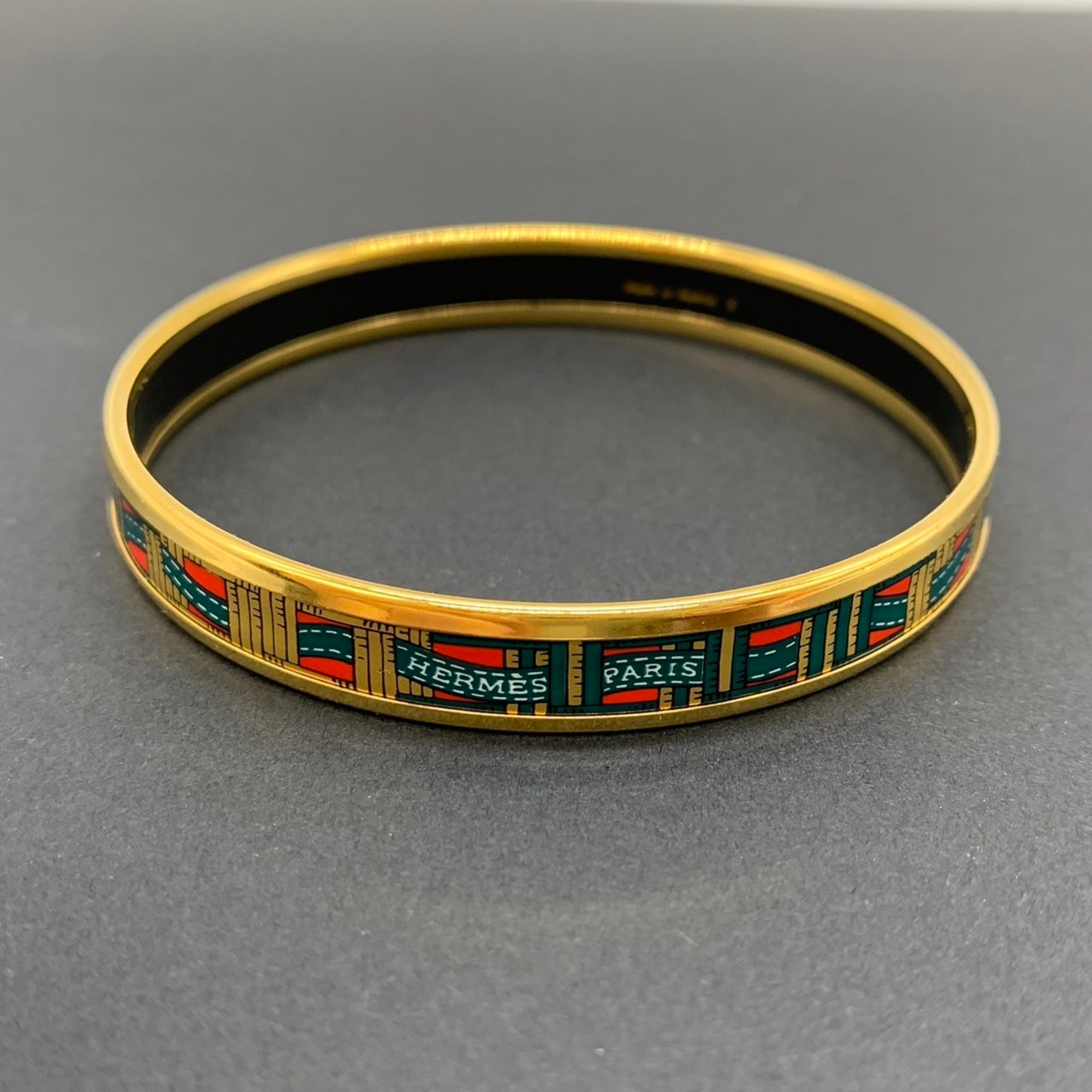 HERMES Hermes enamel PM bangle bracelet ribbon metal cloisonné gold red green ladies