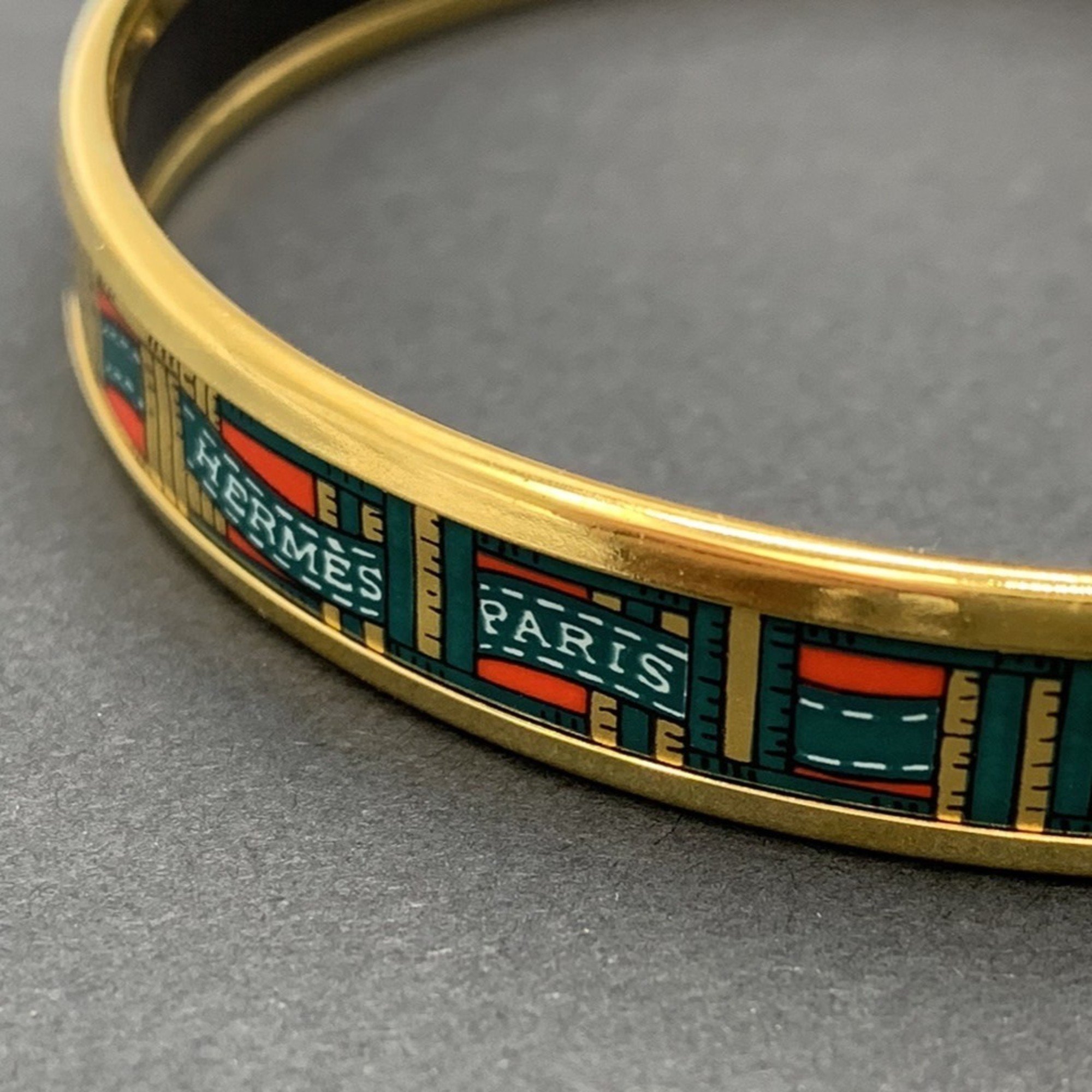 HERMES Hermes enamel PM bangle bracelet ribbon metal cloisonné gold red green ladies