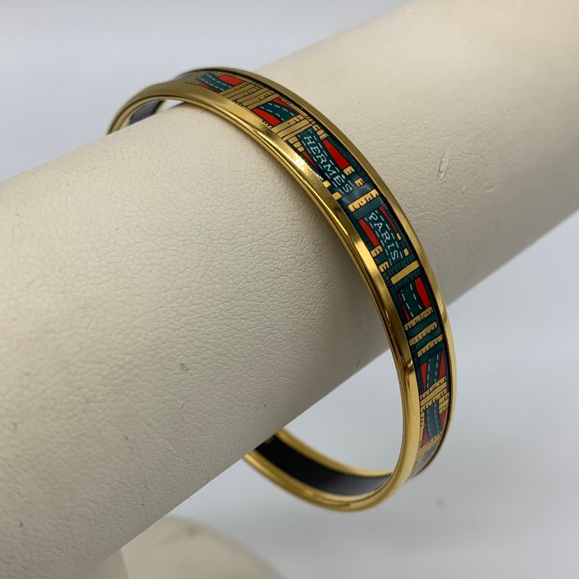 HERMES Hermes enamel PM bangle bracelet ribbon metal cloisonné gold red green ladies