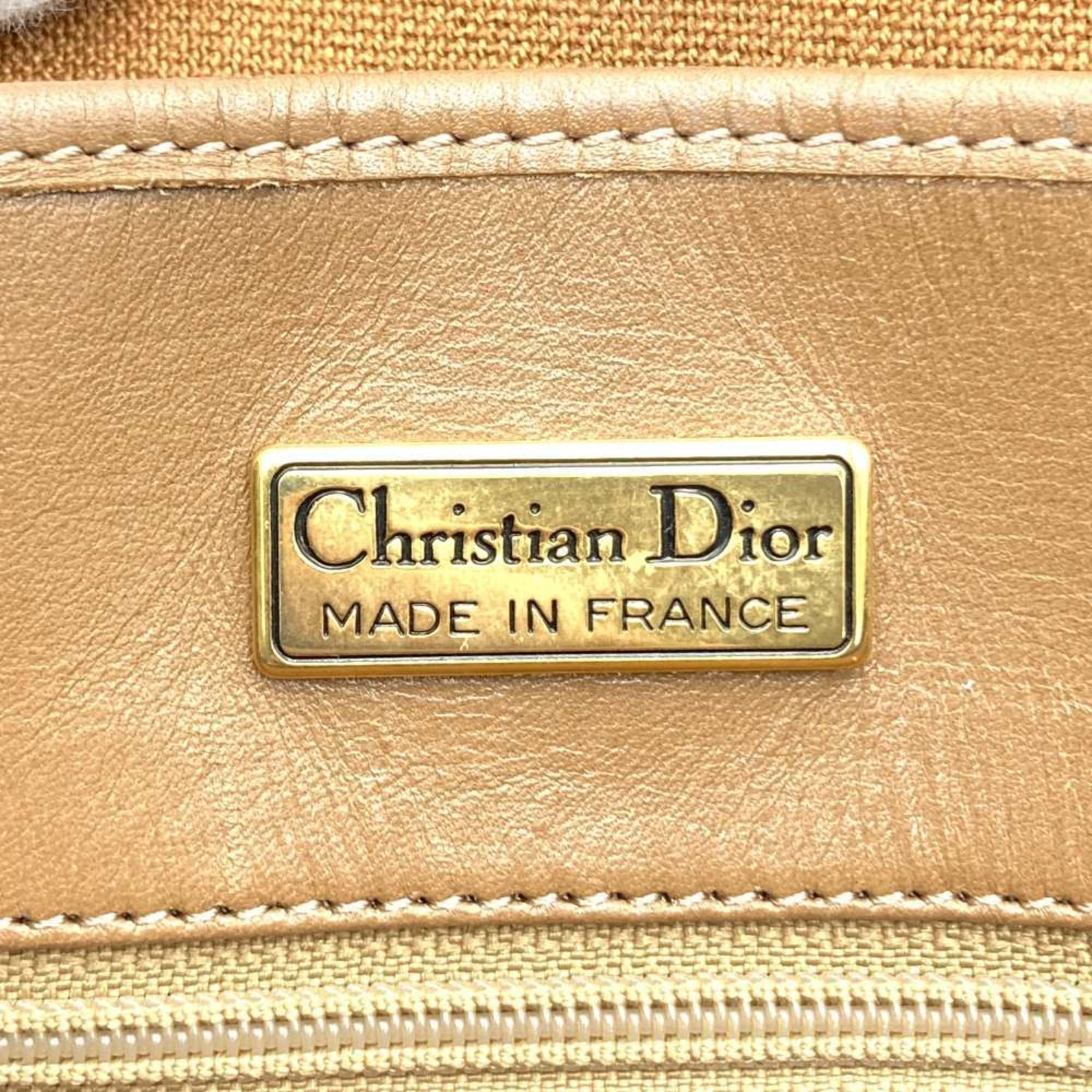 Christian Dior Dior Tote Bag Shoulder Honeycomb Brown Black Leather Women's