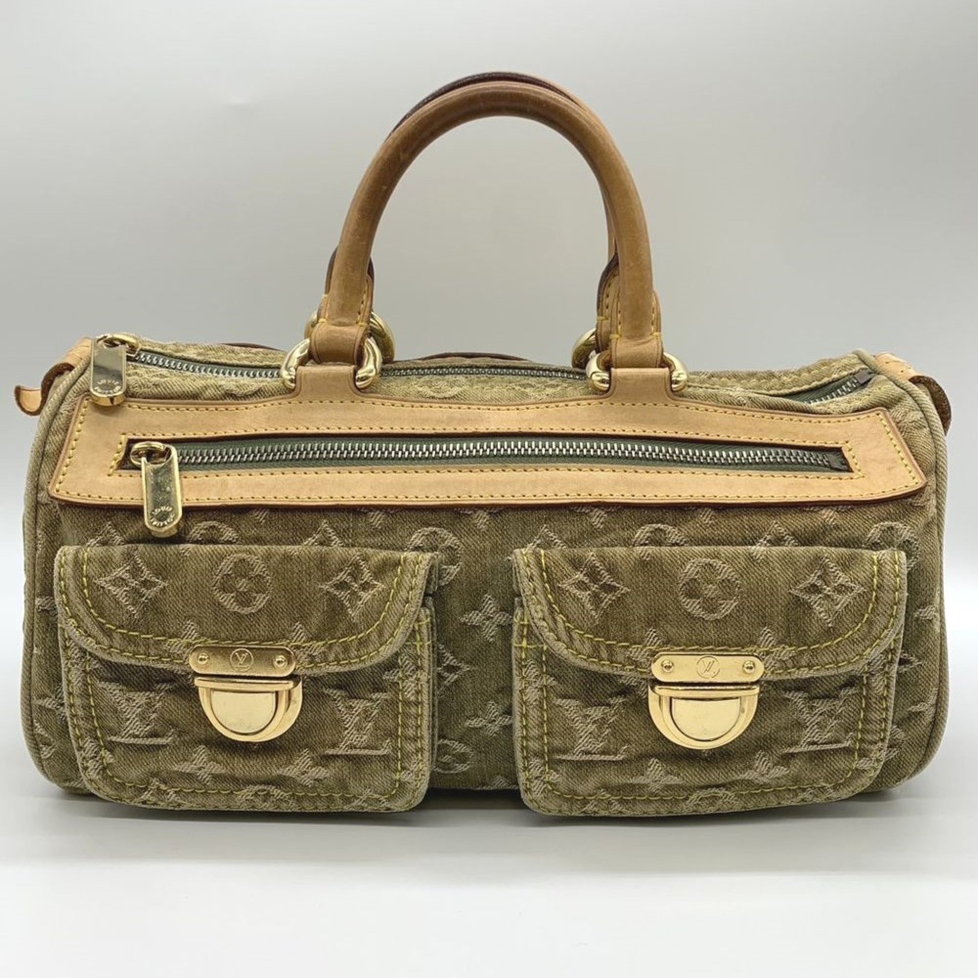 LOUIS VUITTON Louis Vuitton Neo Speedy Handbag Monogram Denim Leather Khaki Riken Ladies M95215