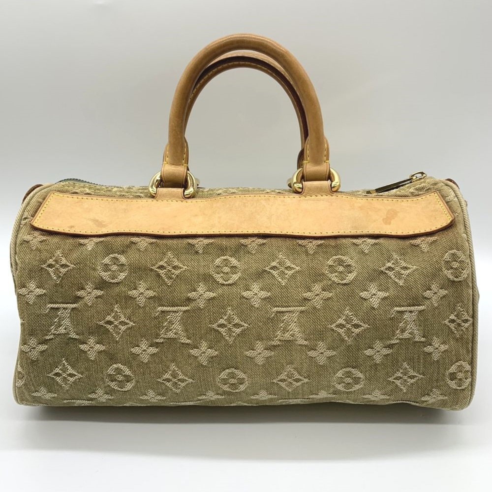 LOUIS VUITTON Louis Vuitton Neo Speedy Handbag Monogram Denim Leather Khaki Riken Ladies M95215