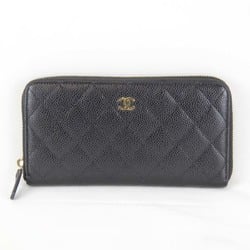 CHANEL Long Wallet Leather Black Women's