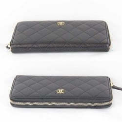 CHANEL Long Wallet Leather Black Women's