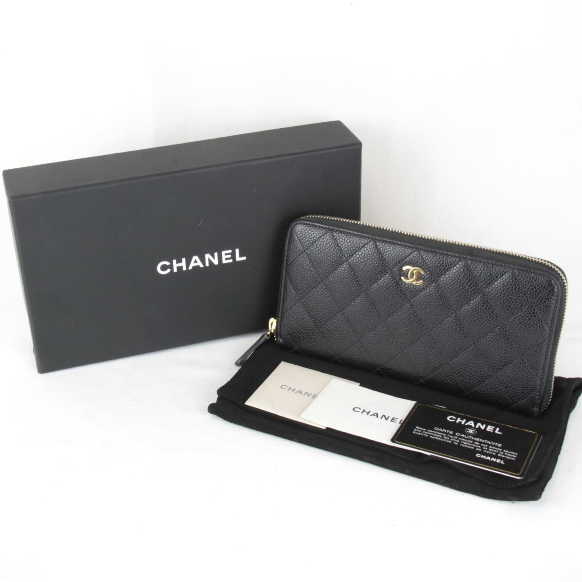 CHANEL Long Wallet Leather Black Women's