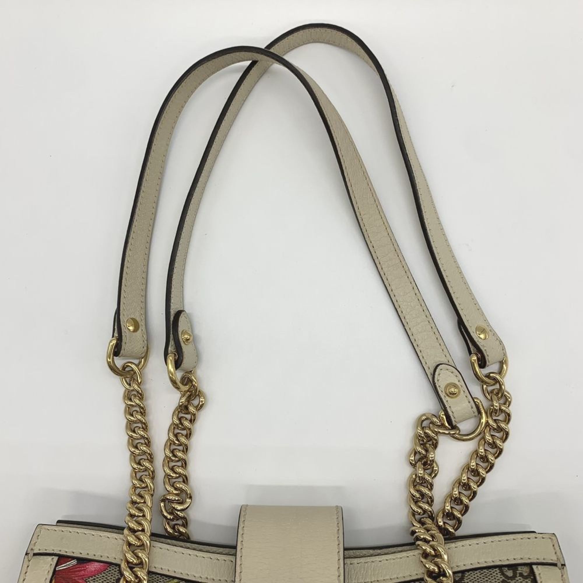 GUCCI Flora Padlock Chain Shoulder Bag GG Supreme Canvas Leather Brown Women's 498156