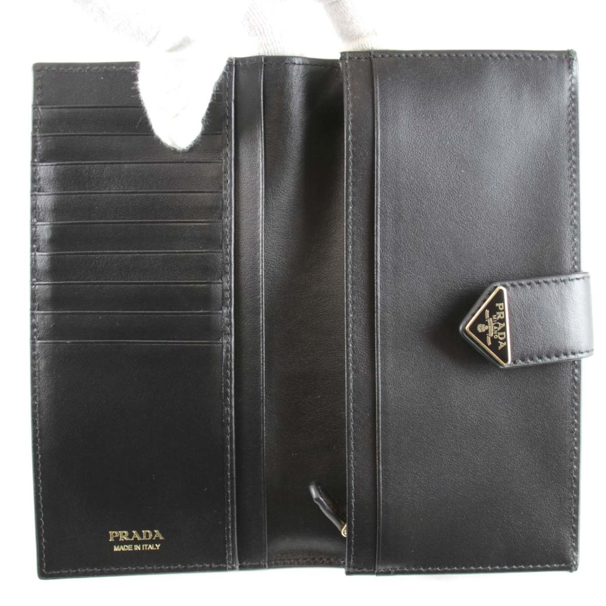 PRADA Prada Long Wallet Leather Black Women's