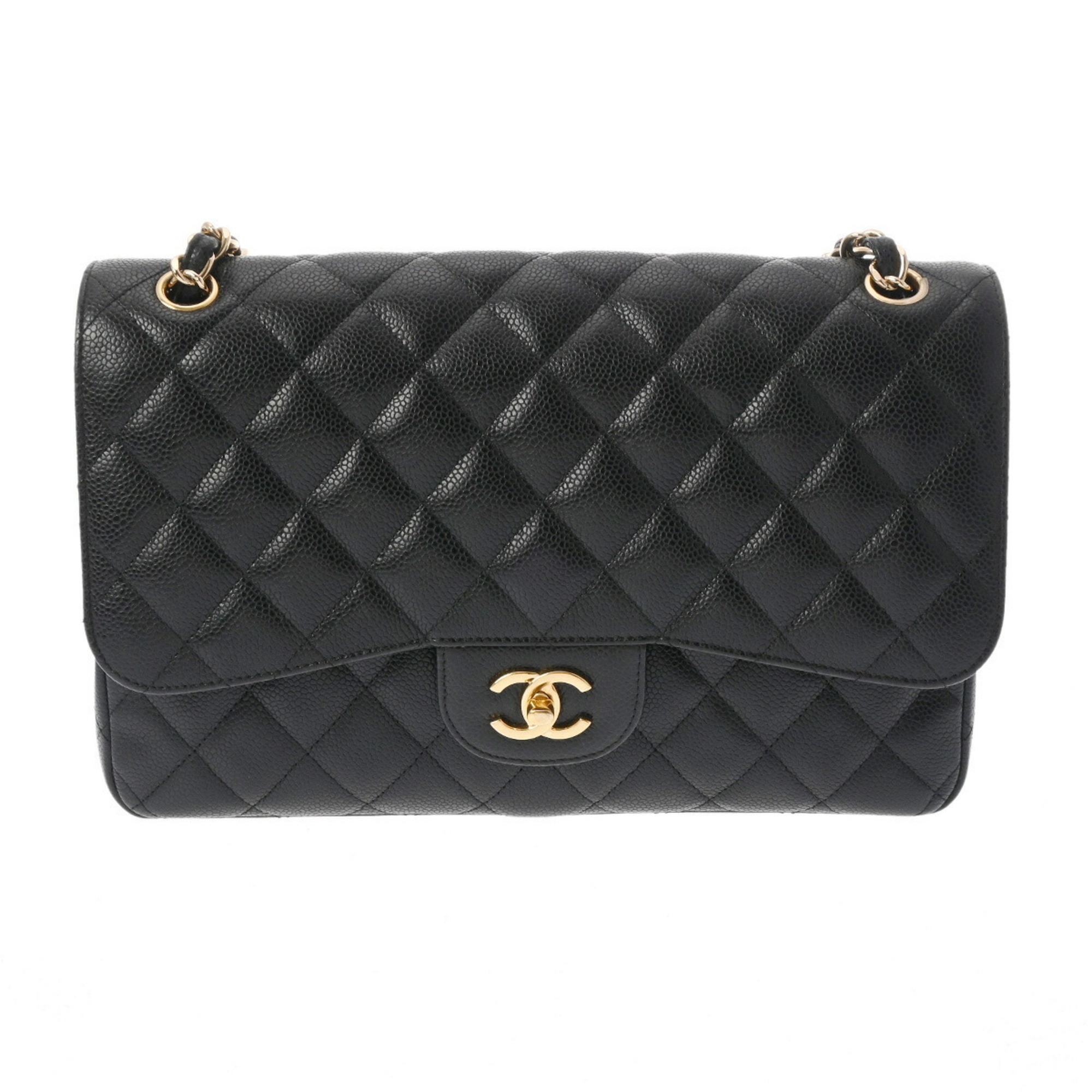 CHANEL Chanel Matelasse Chain Shoulder Double Flap 30cm Black A58600 Women's Caviar Skin Bag