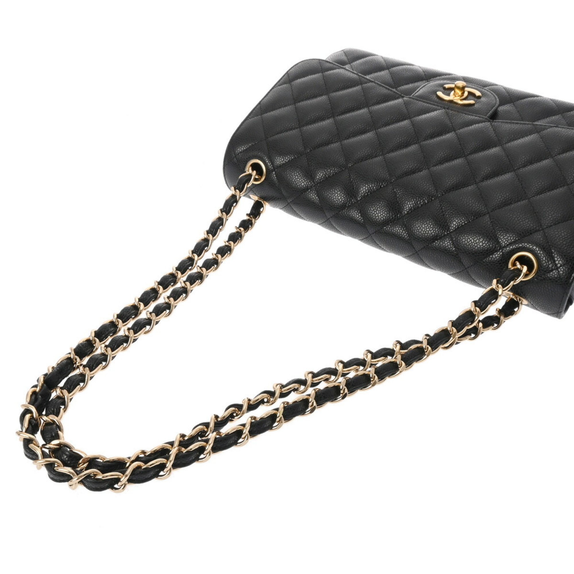 CHANEL Chanel Matelasse Chain Shoulder Double Flap 30cm Black A58600 Women's Caviar Skin Bag