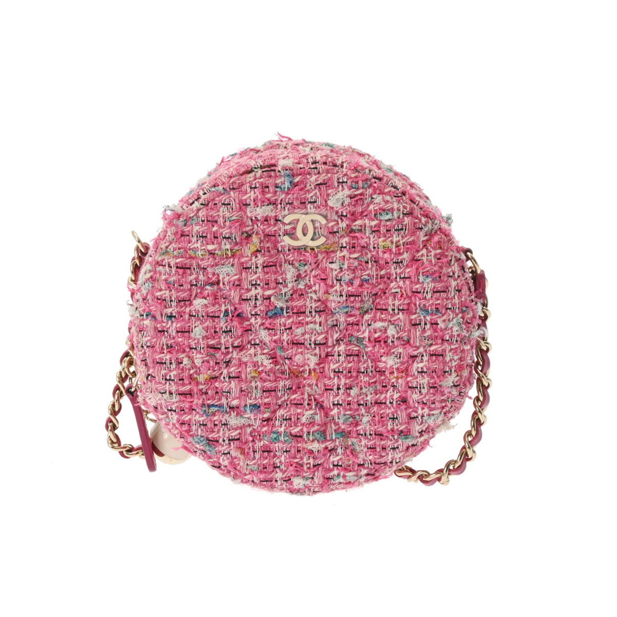 CHANEL Chanel Matelasse Round Chain Shoulder Pink Women's Tweed Bag