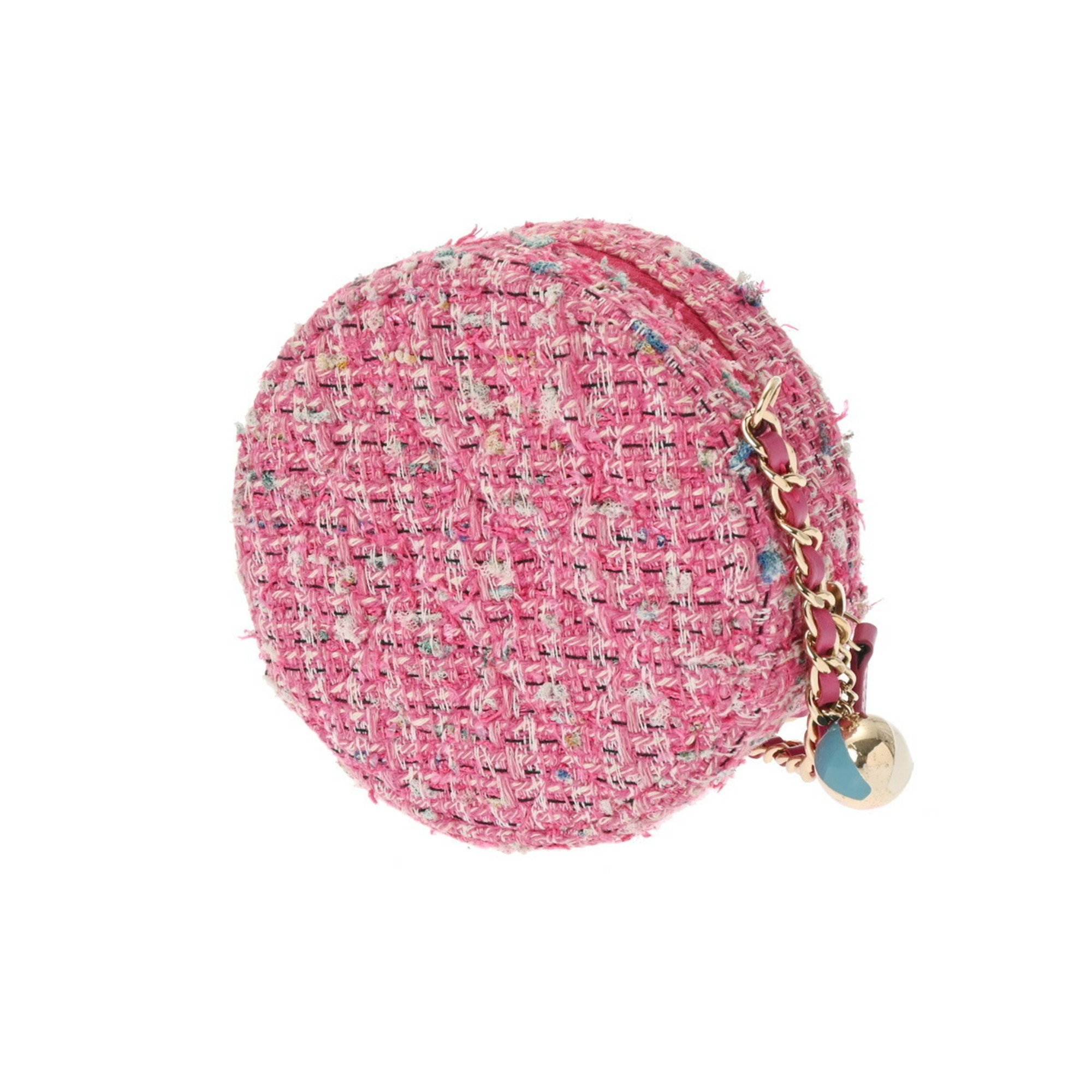 CHANEL Chanel Matelasse Round Chain Shoulder Pink Women's Tweed Bag