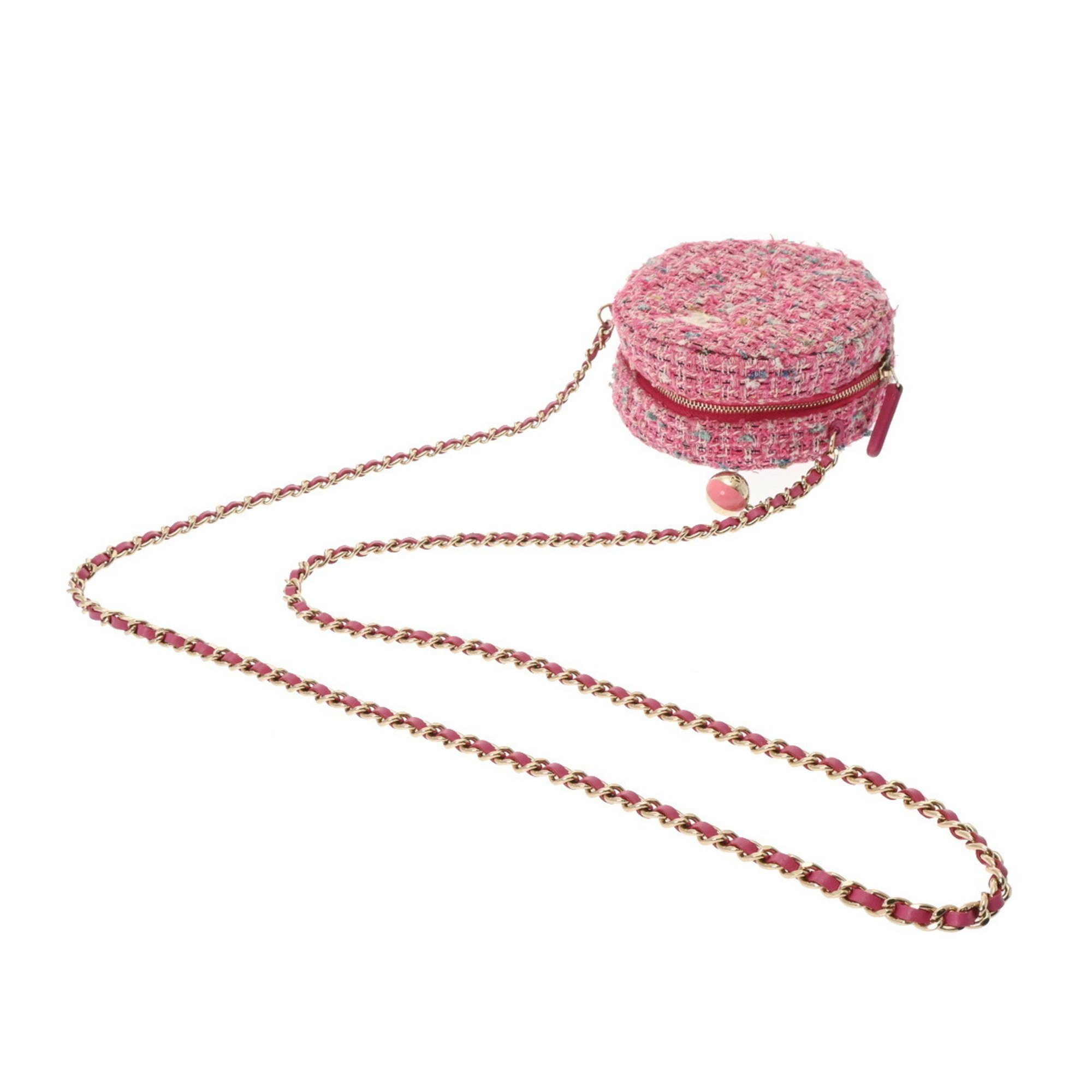 CHANEL Chanel Matelasse Round Chain Shoulder Pink Women's Tweed Bag