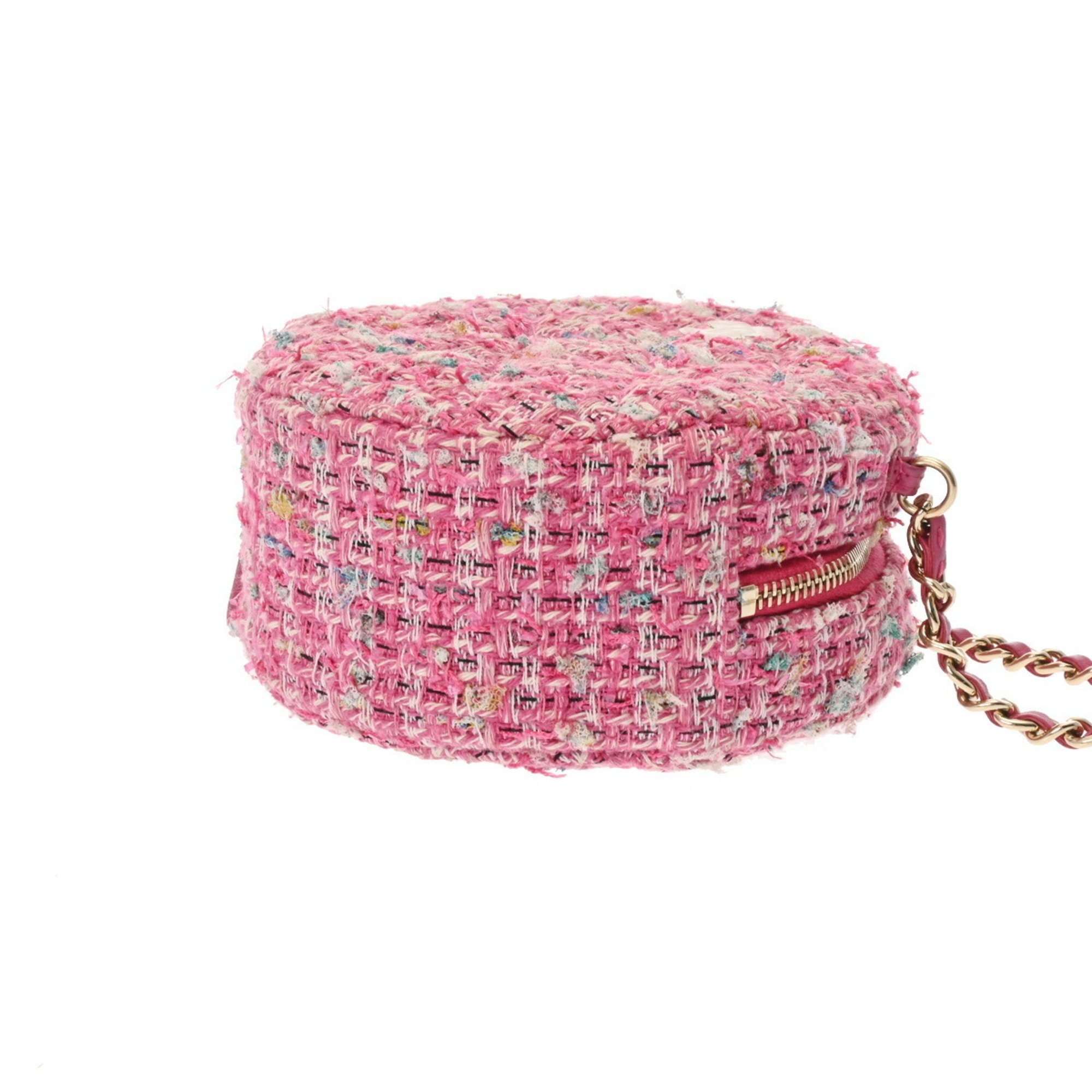 CHANEL Chanel Matelasse Round Chain Shoulder Pink Women's Tweed Bag