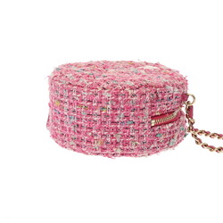 CHANEL Chanel Matelasse Round Chain Shoulder Pink Women's Tweed Bag