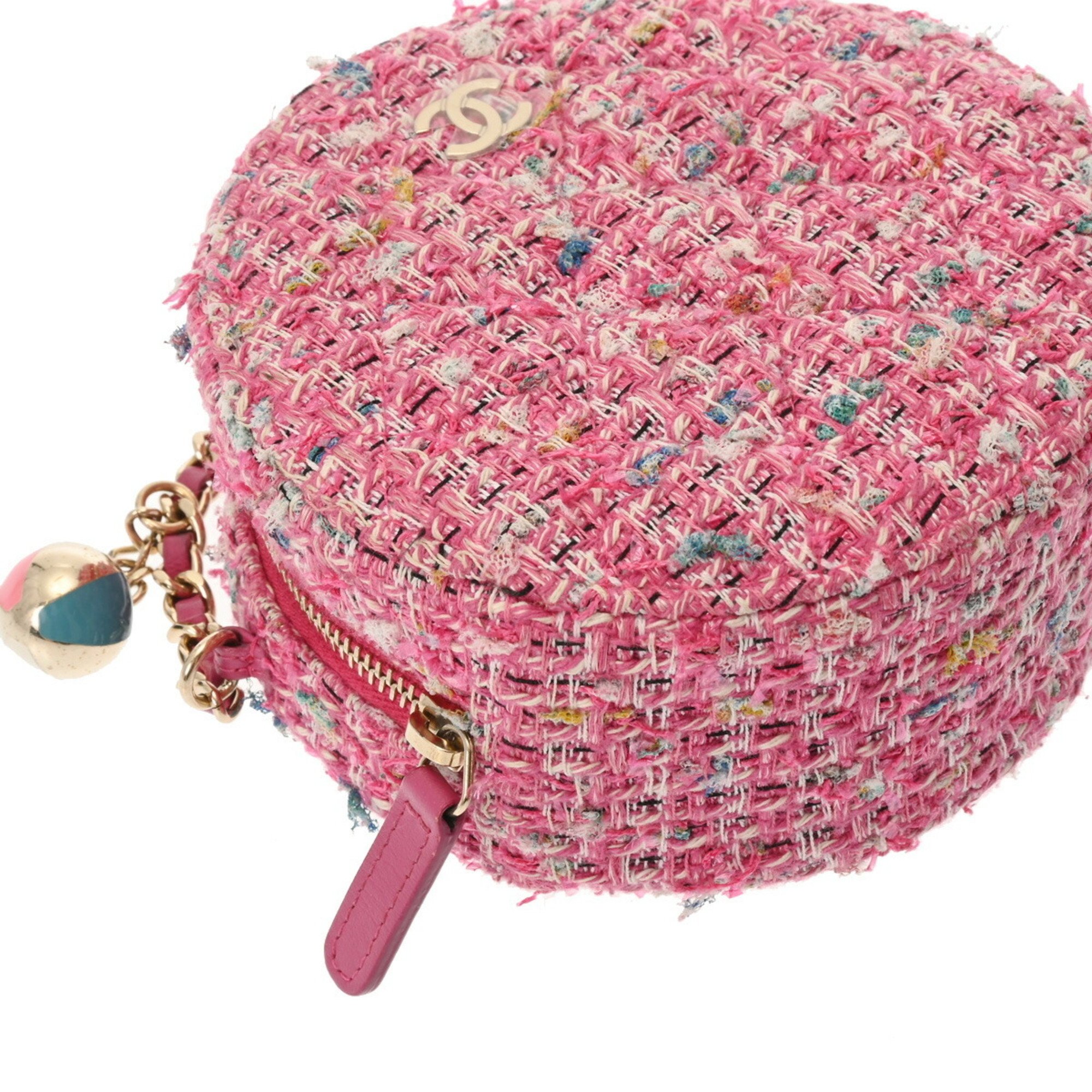 CHANEL Chanel Matelasse Round Chain Shoulder Pink Women's Tweed Bag