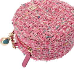 CHANEL Chanel Matelasse Round Chain Shoulder Pink Women's Tweed Bag