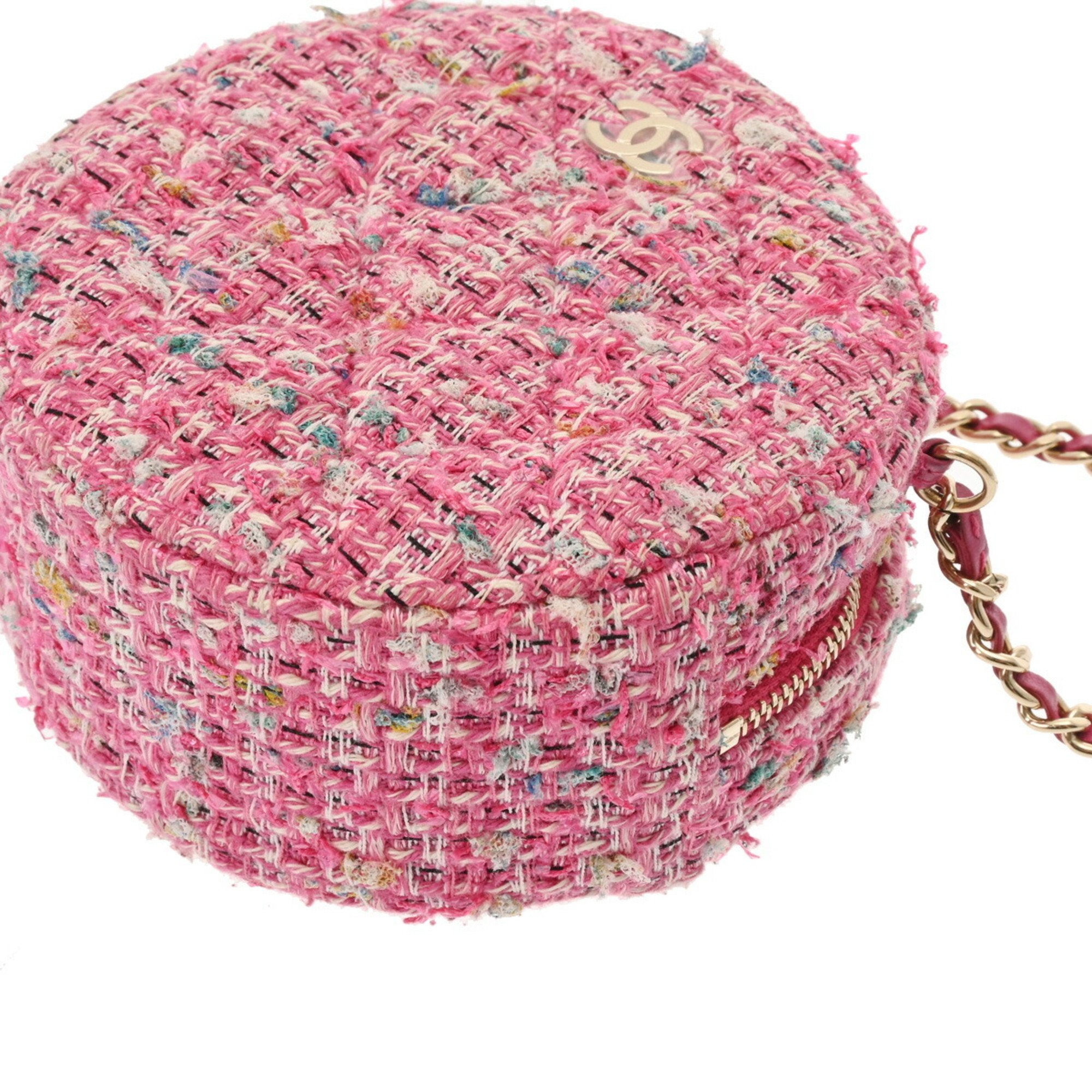 CHANEL Chanel Matelasse Round Chain Shoulder Pink Women's Tweed Bag