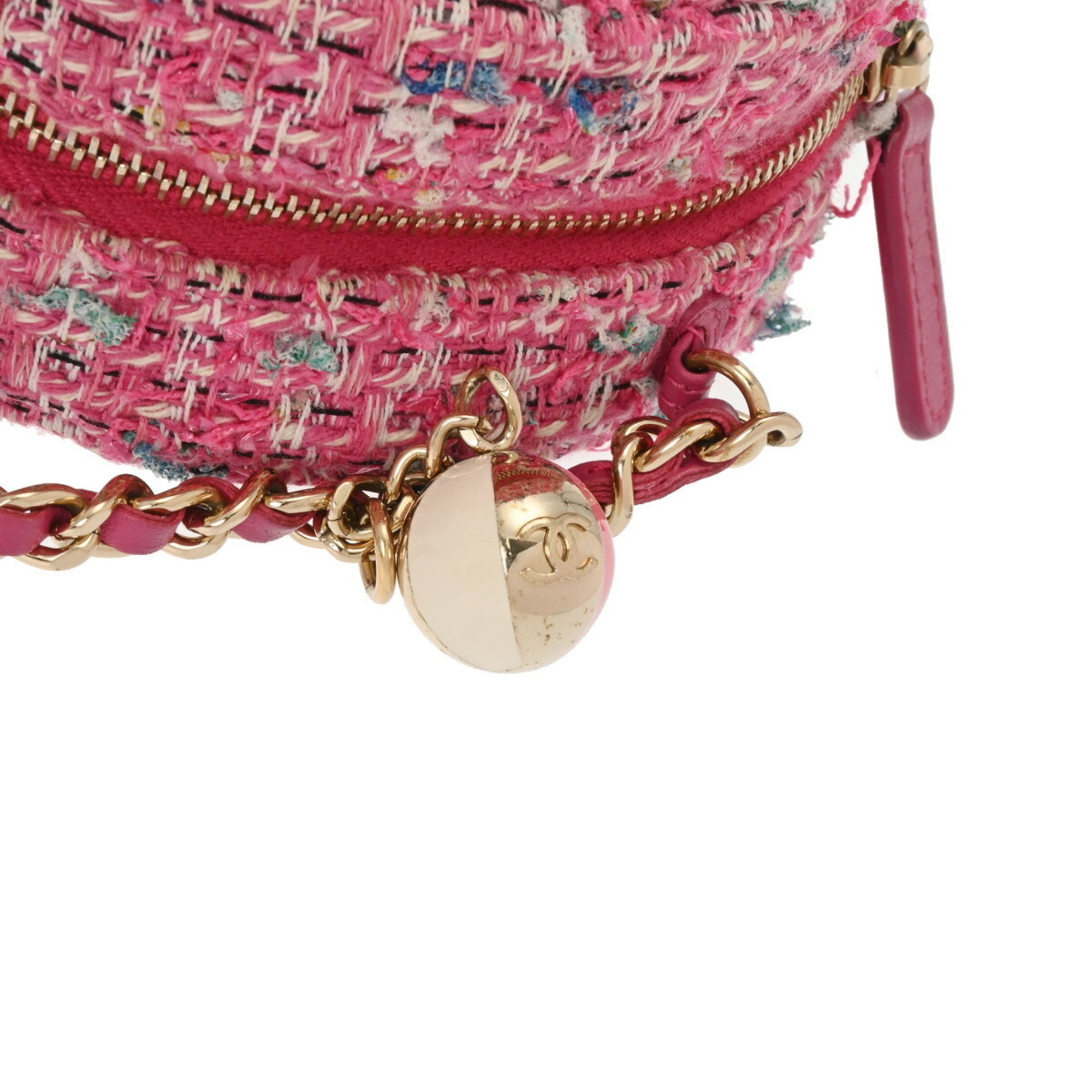 CHANEL Chanel Matelasse Round Chain Shoulder Pink Women's Tweed Bag