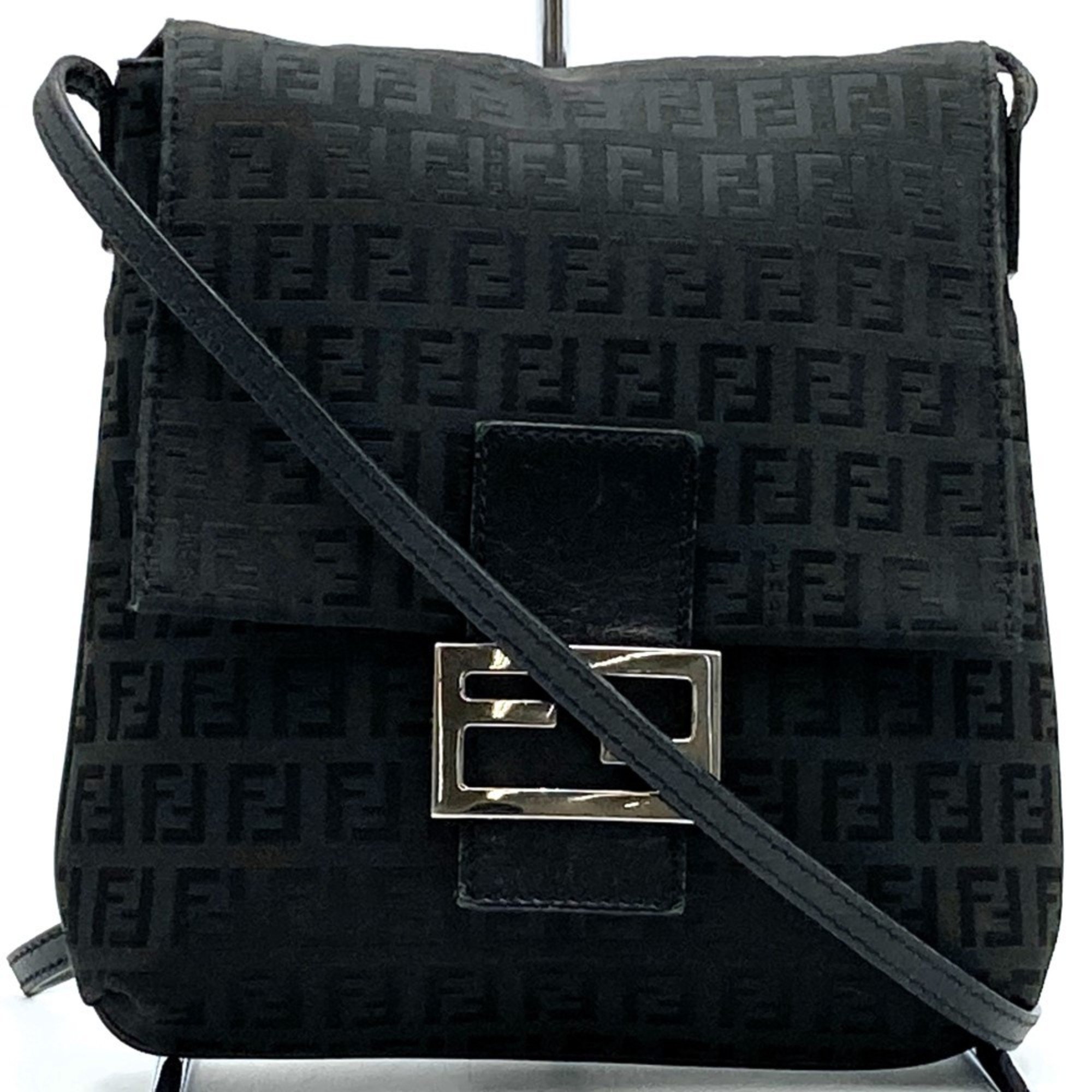 FENDI Zucchino Shoulder Bag Canvas Leather Black Women's