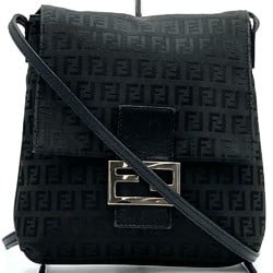 FENDI Zucchino Shoulder Bag Canvas Leather Black Women's