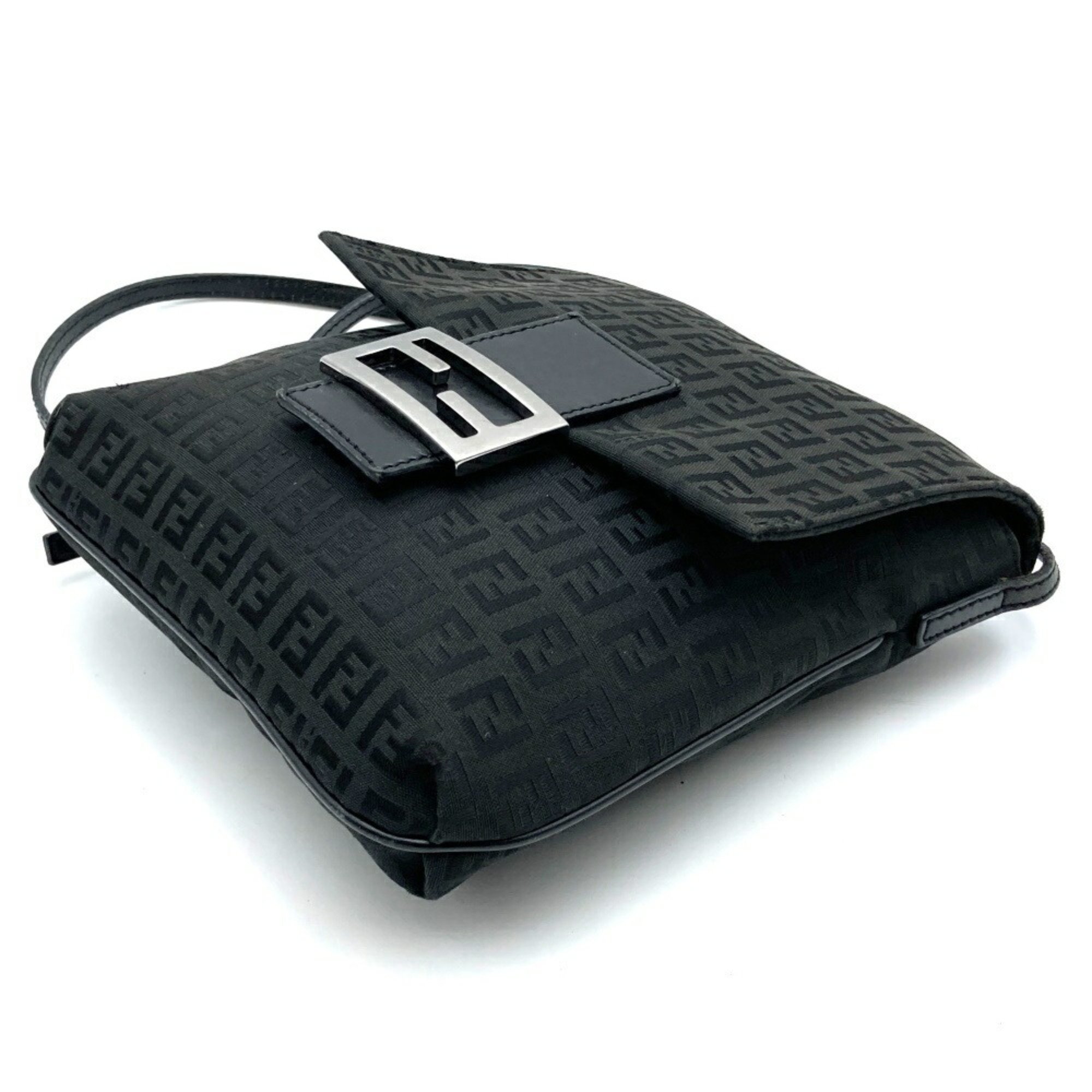 FENDI Zucchino Shoulder Bag Canvas Leather Black Women's