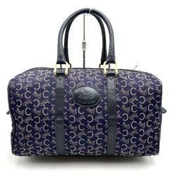 CELINE Boston bag, handbag, C Macadam, carriage pattern, canvas, leather, navy, women's