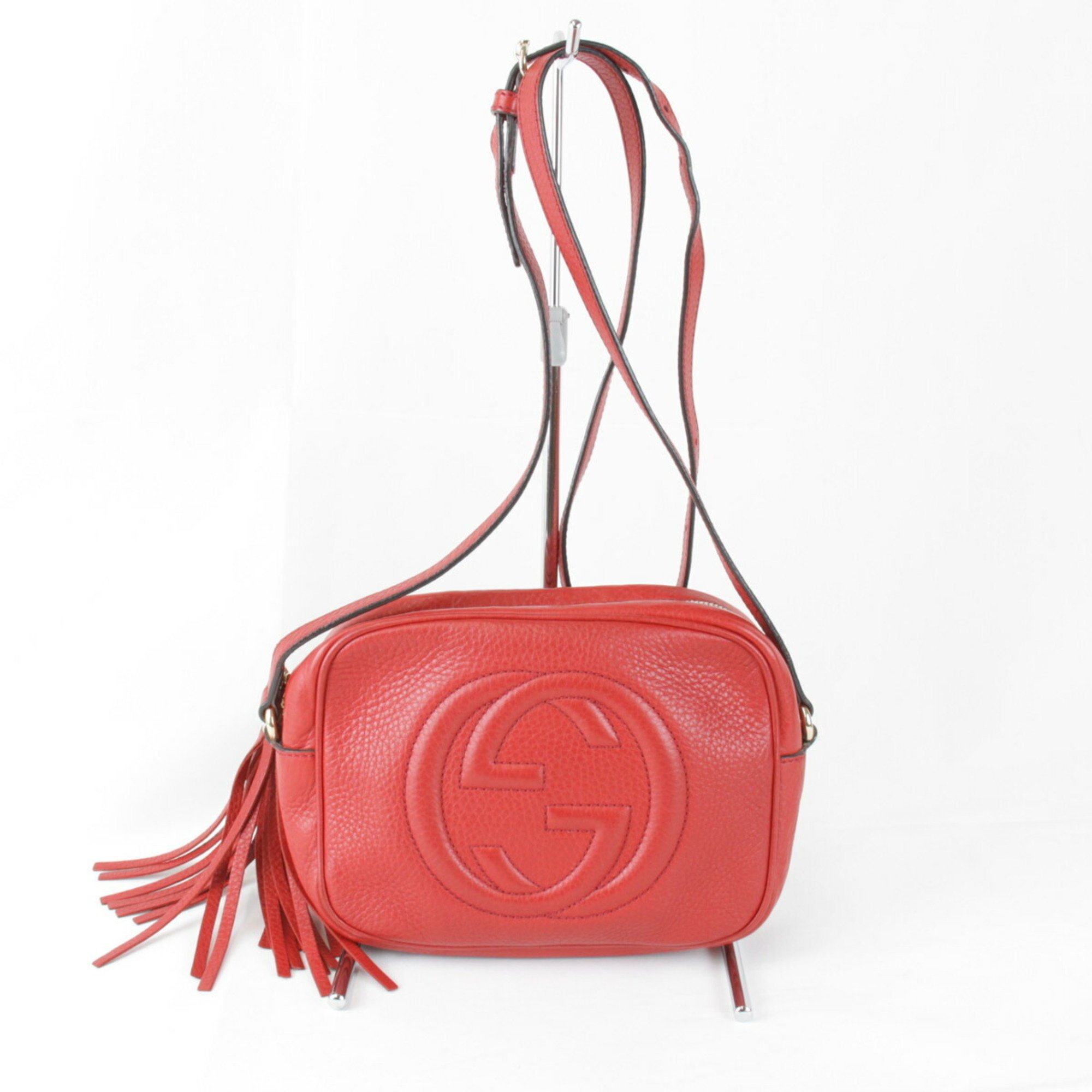 GUCCI 308364 498879 Shoulder Bag Leather Red Women's