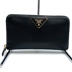 PRADA Prada Long Wallet Round Saffiano Leather Black Triangle Men's Women's