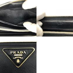 PRADA Prada Long Wallet Round Saffiano Leather Black Triangle Men's Women's