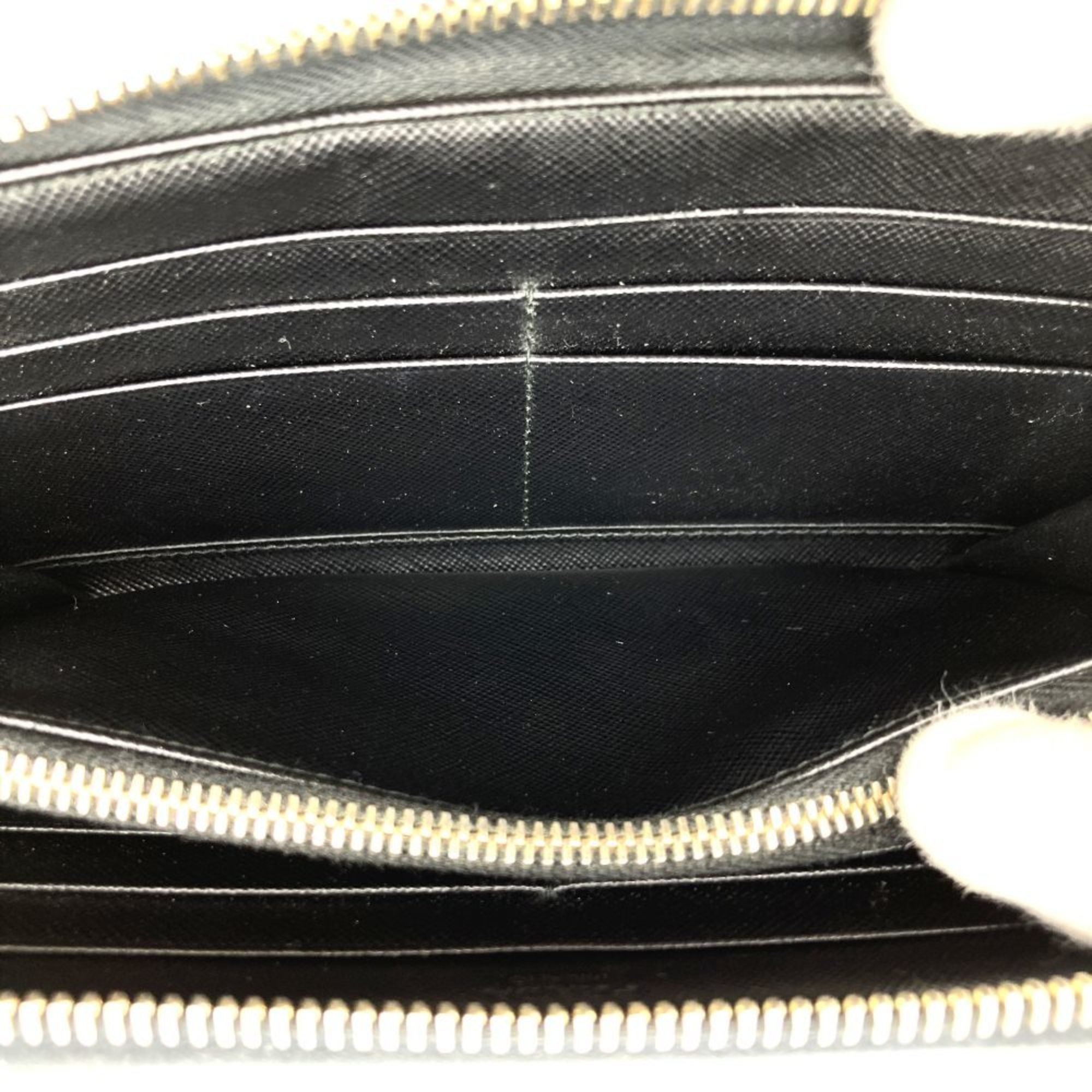 PRADA Prada Long Wallet Round Saffiano Leather Black Triangle Men's Women's