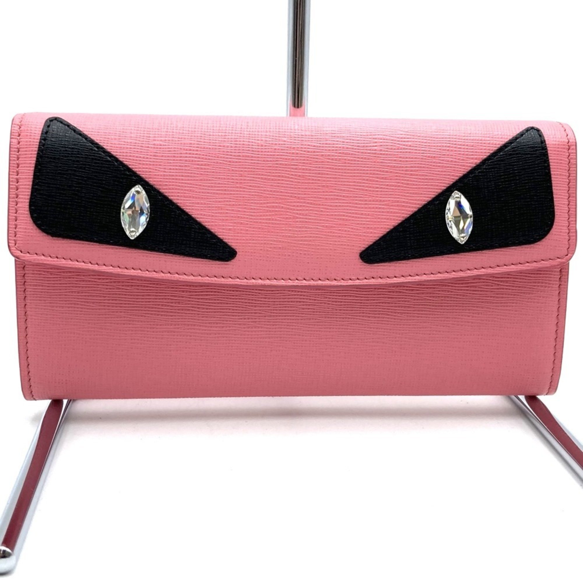 FENDI Bugs Monster Long Wallet Pink Leather 8M0340 Women's Men's