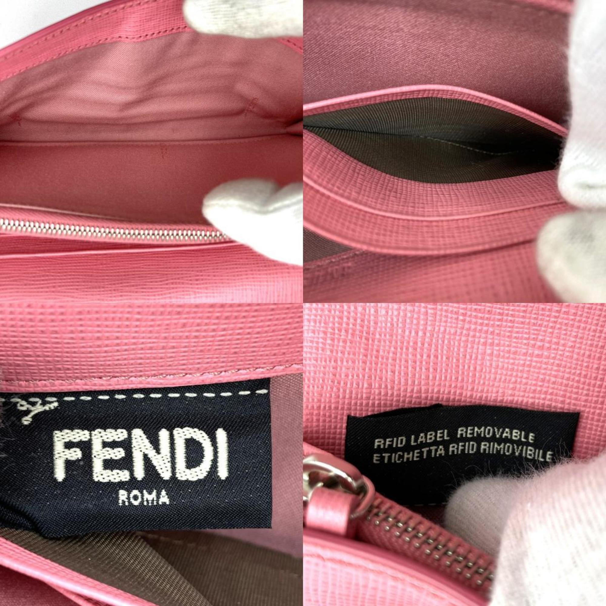 FENDI Bugs Monster Long Wallet Pink Leather 8M0340 Women's Men's