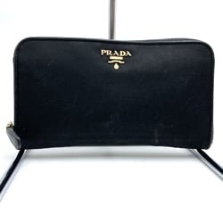 PRADA Prada Wallet Long Round Black Nylon Men's Women's