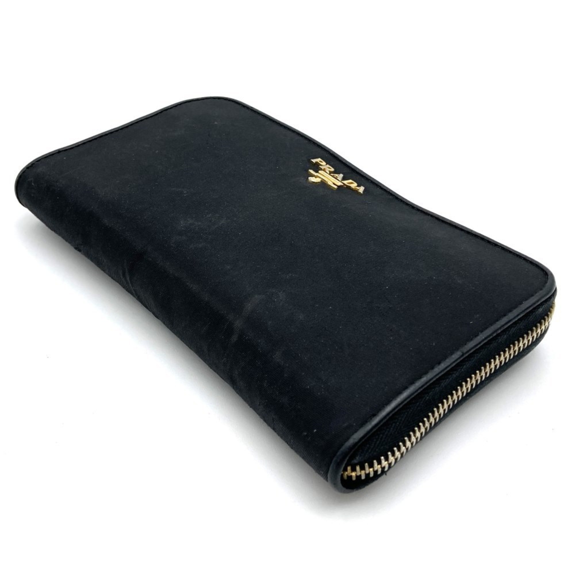 PRADA Prada Wallet Long Round Black Nylon Men's Women's