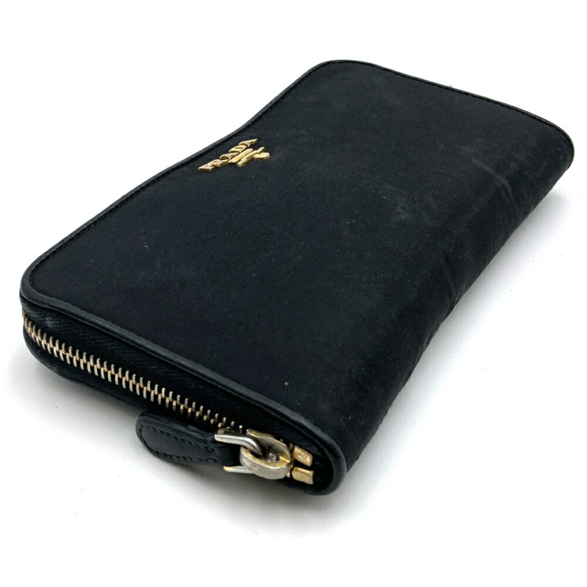 PRADA Prada Wallet Long Round Black Nylon Men's Women's