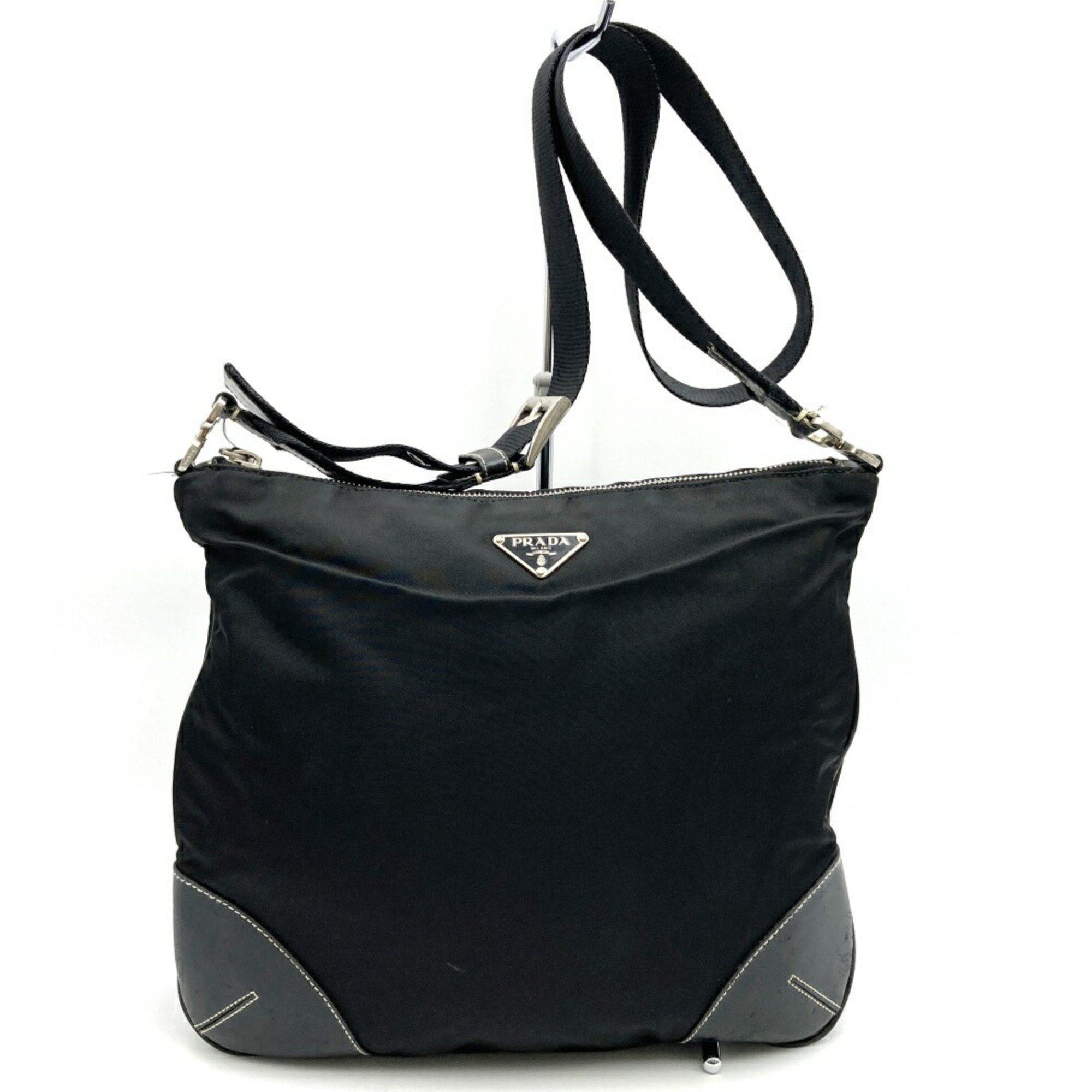 PRADA Prada shoulder bag black nylon leather men women