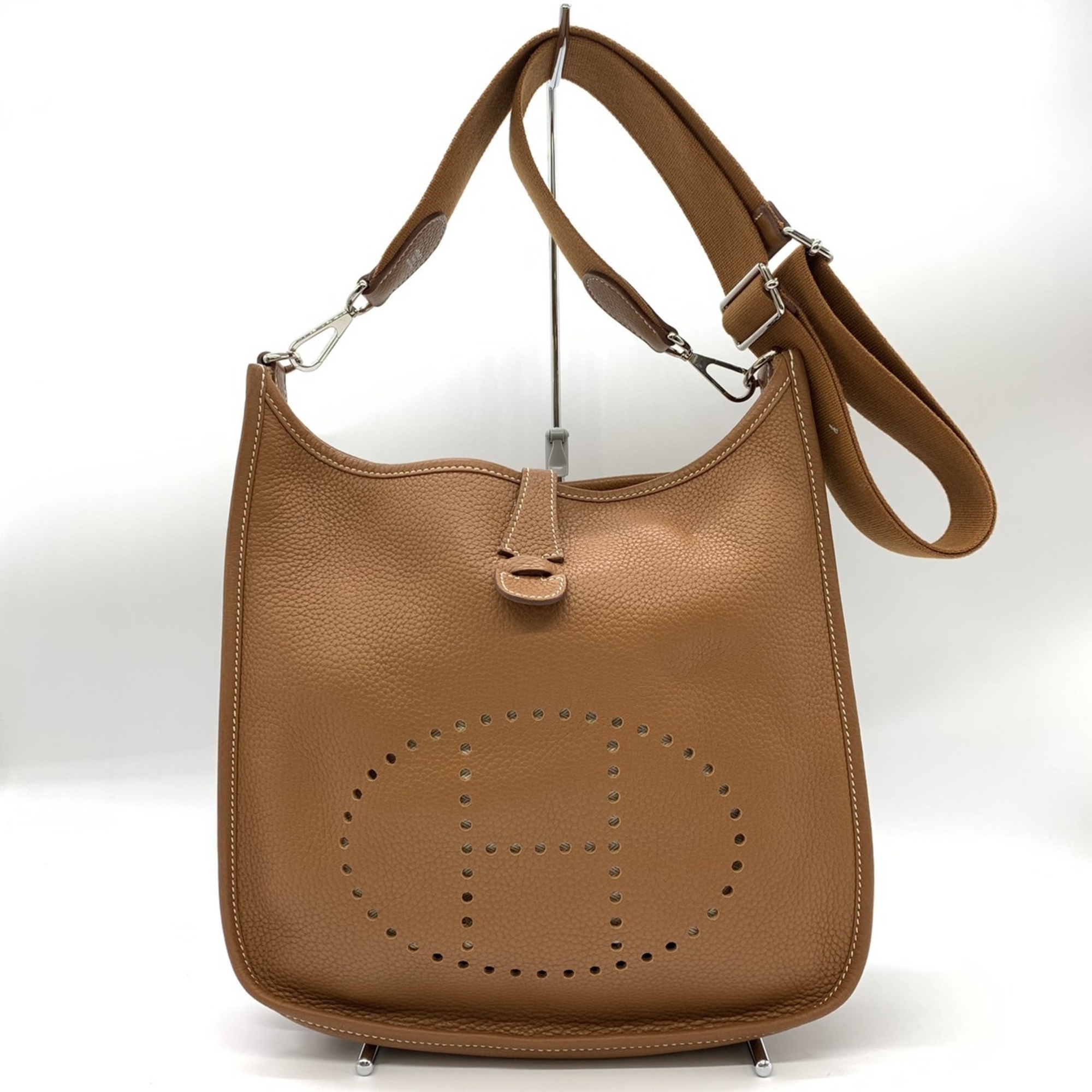 HERMES Evelyn 3 PM Shoulder Bag Taurillon Clemence Gold Brown Women's