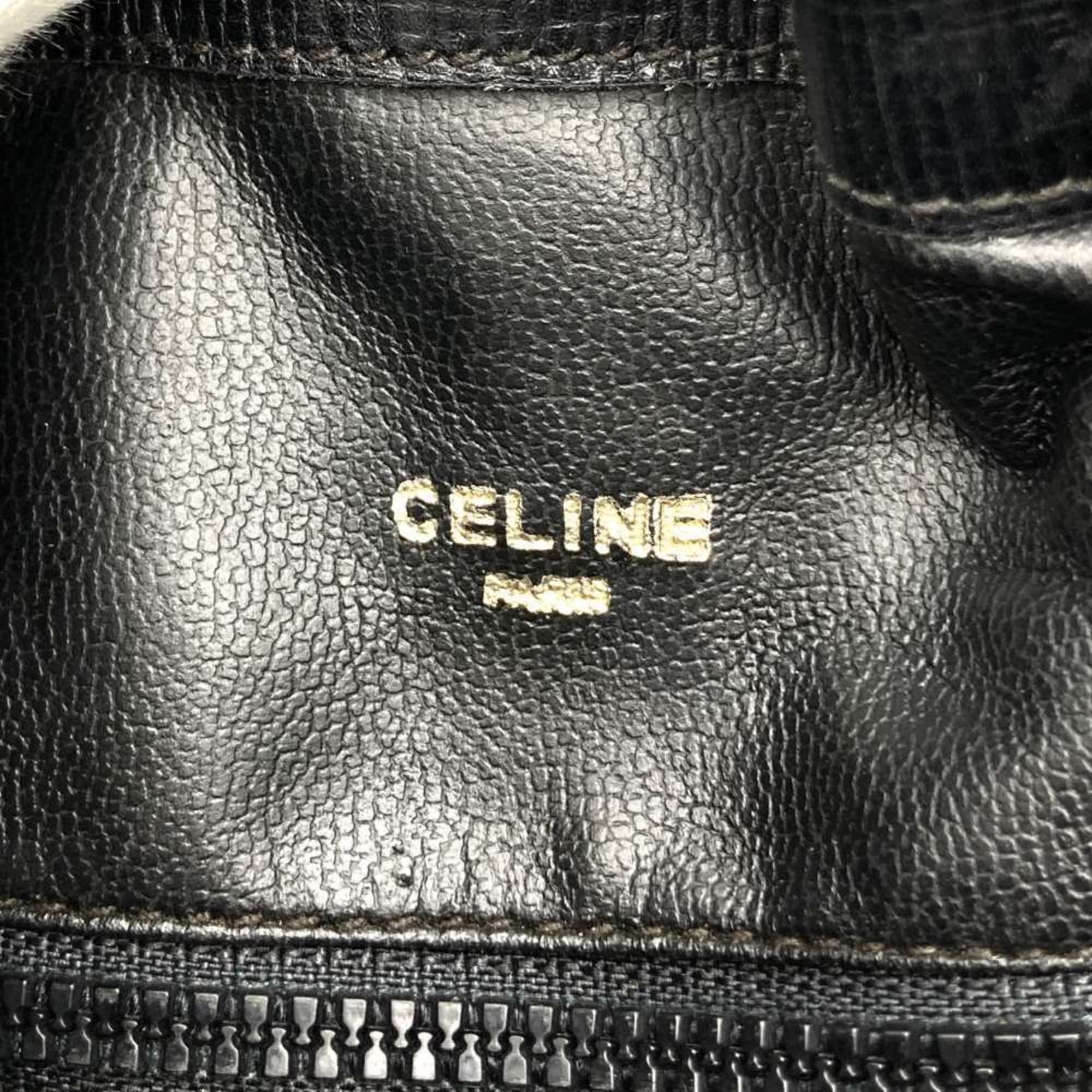 CELINE Shoulder Bag, Black, Canvas, Leather, Women's, M05