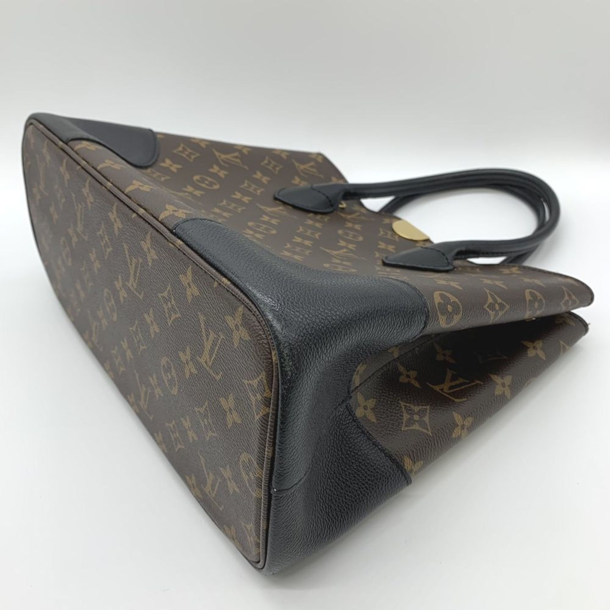 LOUIS VUITTON Louis Vuitton Flandrin Tote Bag Monogram Canvas Leather Brown Black Noir Women's M41595