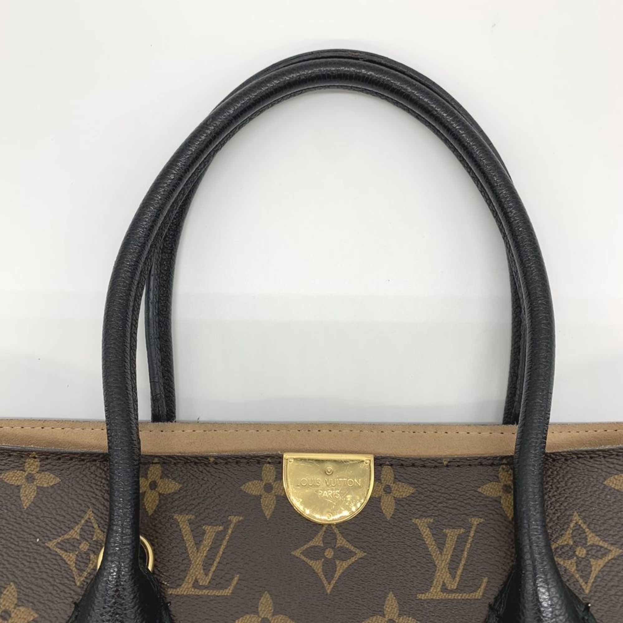 LOUIS VUITTON Louis Vuitton Flandrin Tote Bag Monogram Canvas Leather Brown Black Noir Women's M41595