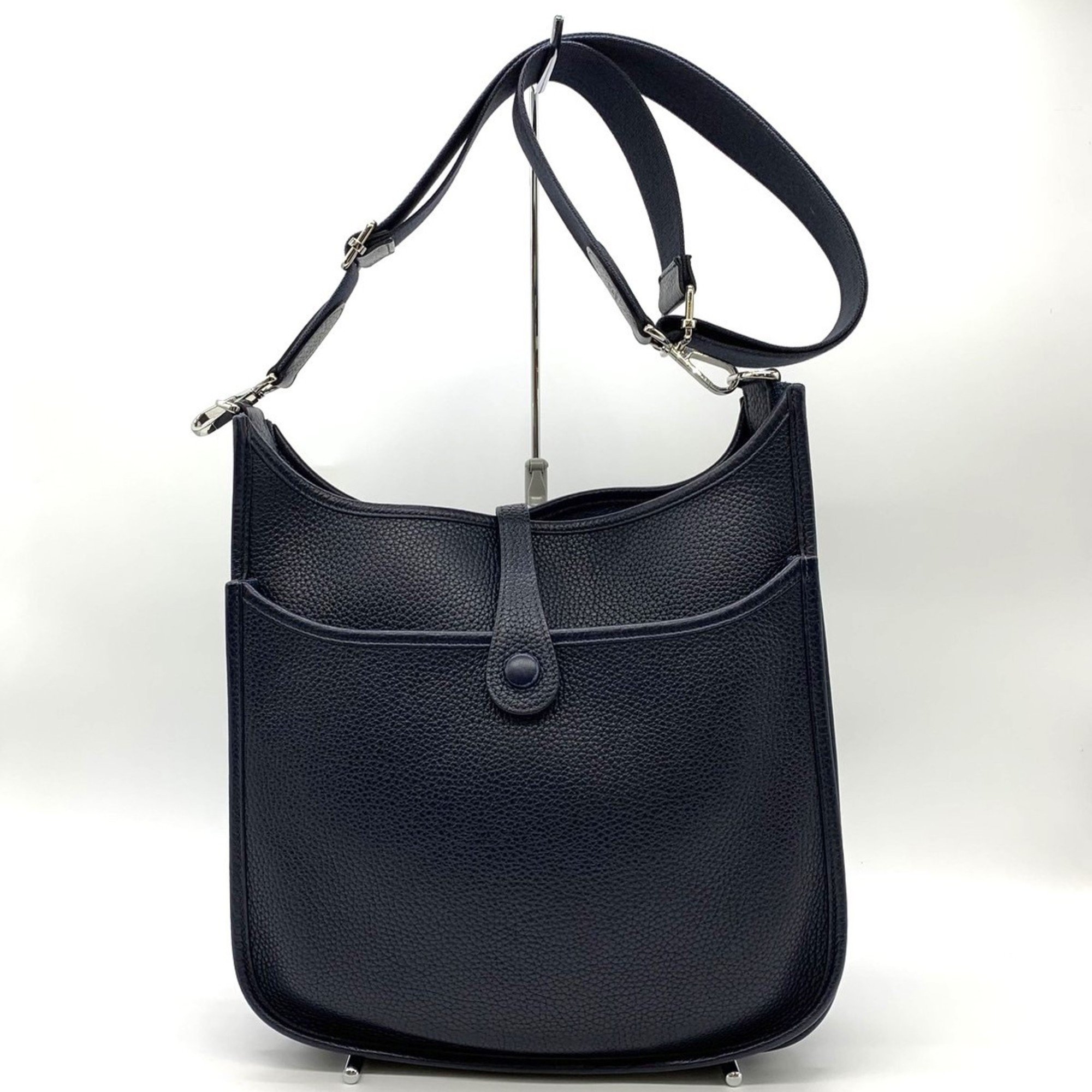 HERMES Evelyn 3 PM Blue Nuit Taurillon Clemence Shoulder Bag D Stamp 2019 Navy Women's