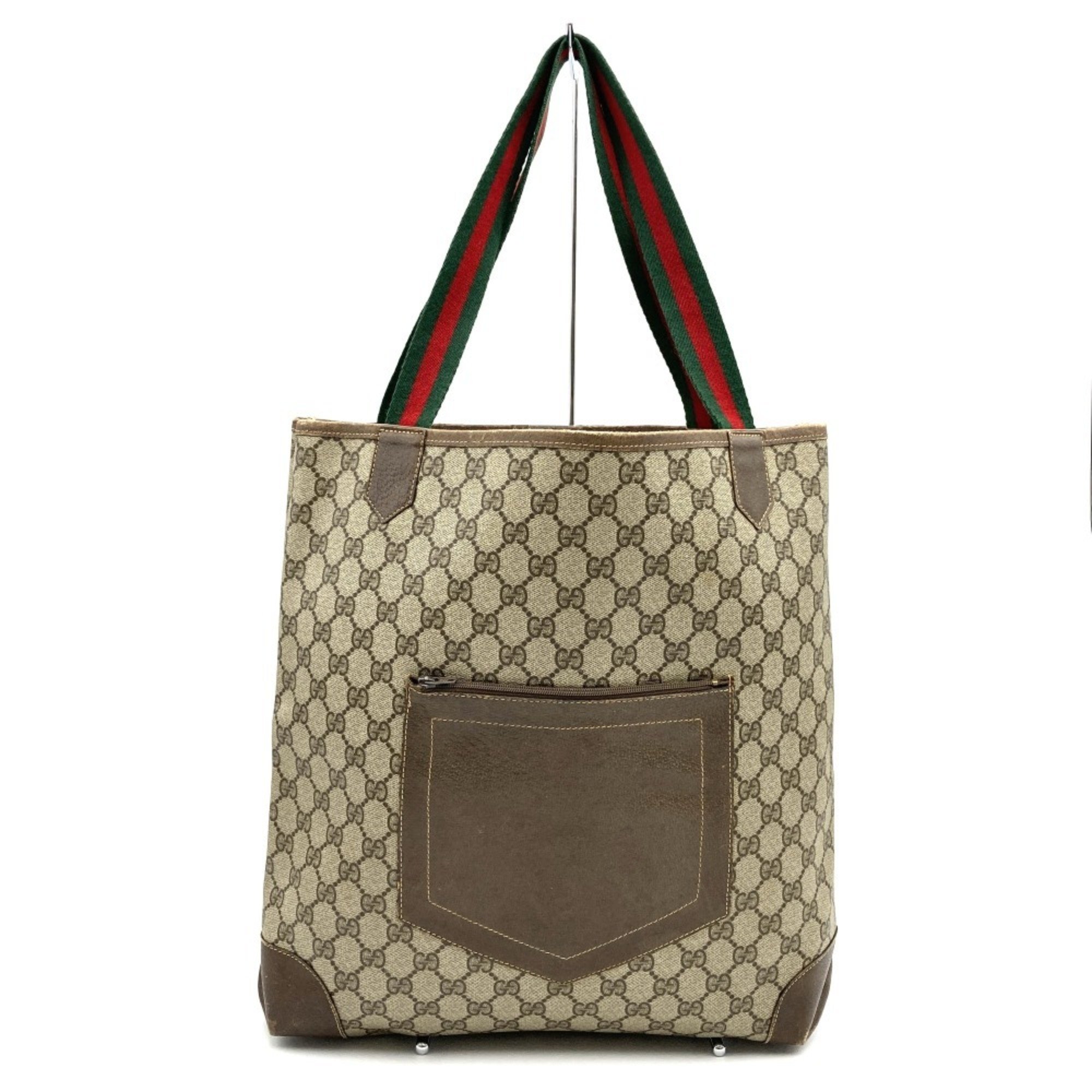 GUCCI 904 002 Tote Bag GG Supreme Sherry Line Pattern Leather Men's Women's