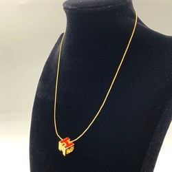 HERMES CAGE d'Ash Cube Necklace H Gold Red Women's