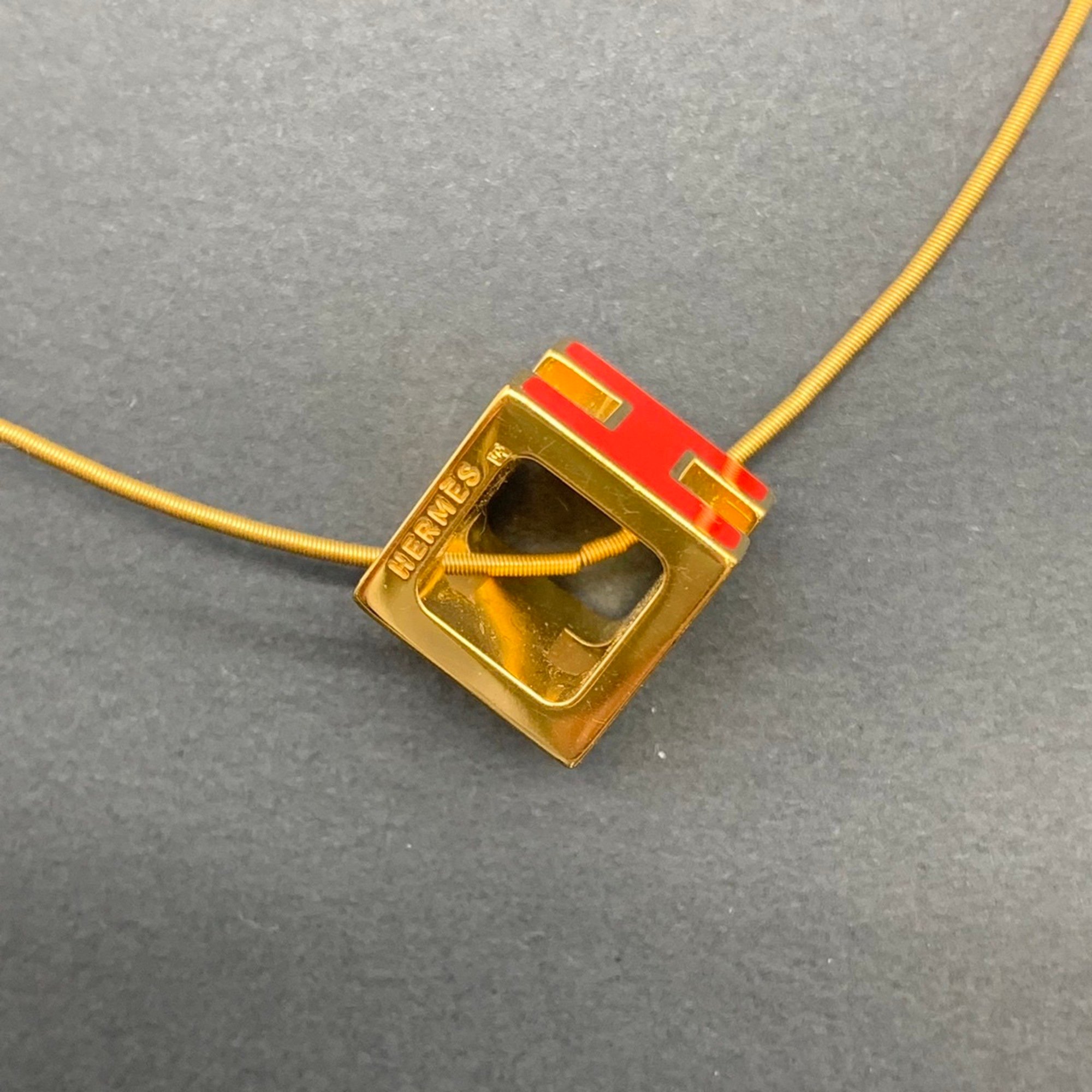 HERMES CAGE d'Ash Cube Necklace H Gold Red Women's