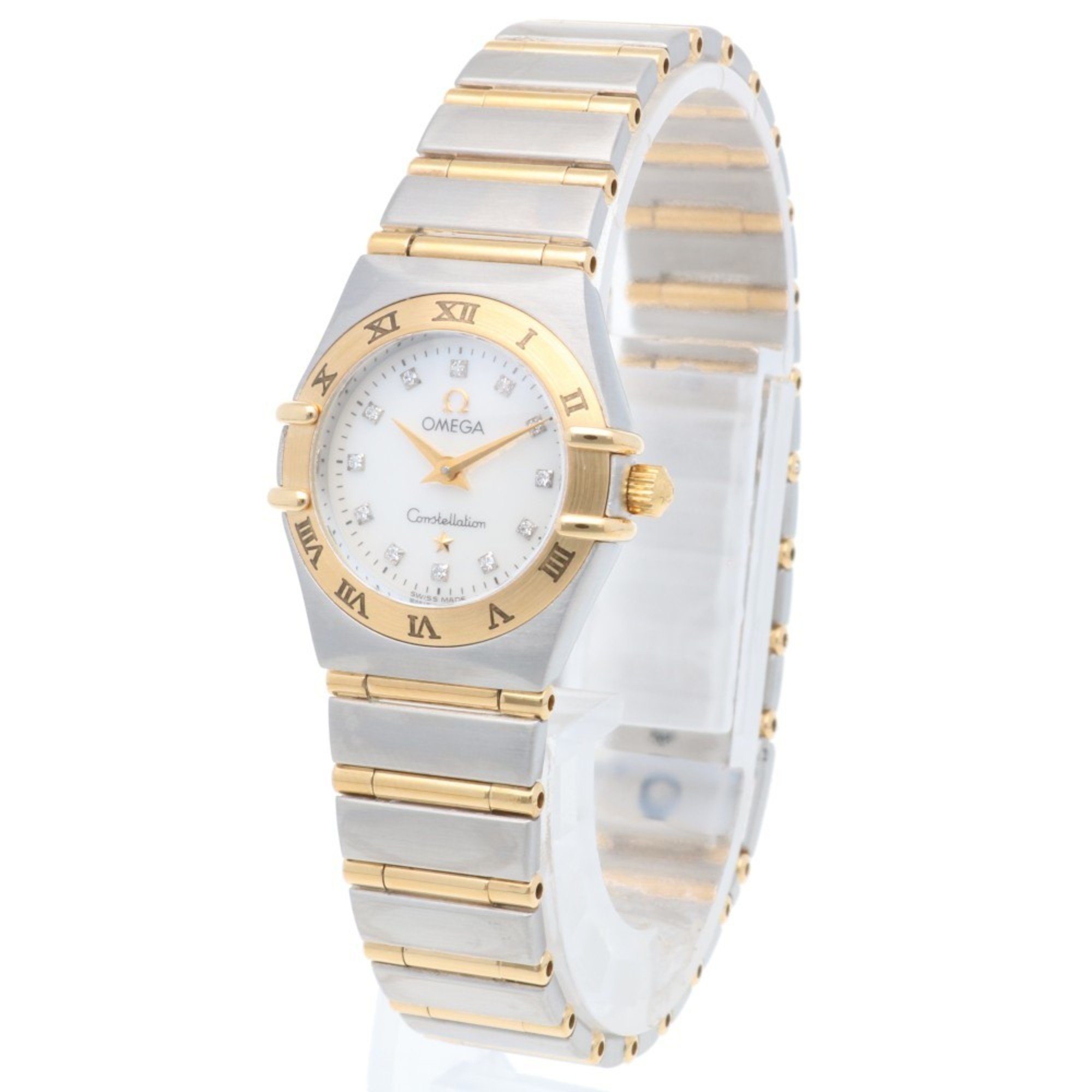 Omega Constellation Watch Stainless Steel 12627500 Quartz Ladies OMEGA Non-Waterproof Defective Item 12P Diamond Shell Dial