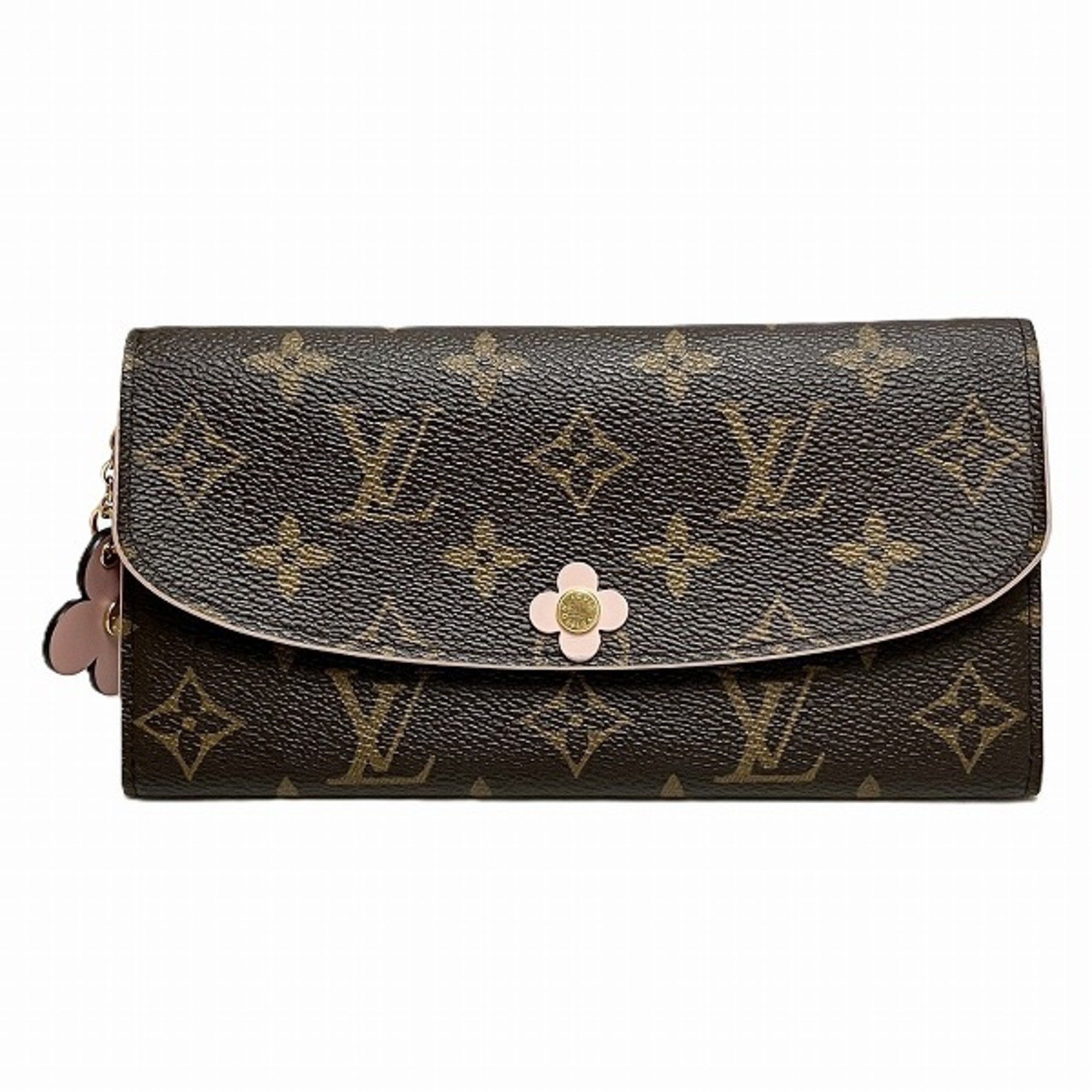 Louis Vuitton Monogram Portefeuille Emily Flower M64202 Rose Ballerine Long Wallet Bi-fold for Women